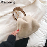 Weiyinxing Faux Fur Crossbody Shoulder Bags with Short Wide Handle for Women 2023 Winter Lady Luxury Travel Handbags and Purses Totes