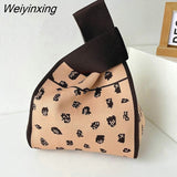 Weiyinxing Knit Reusable Shopping Bags Handbag Women Mini Knot Wrist Bag Japanese Casual Color Wide Stripe Plaid Tote Bag Student