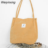 Weiyinxing Capacity Women Corduroy Tote Ladies Casual Shoulder Bag Foldable Reusable Shopping Beach Bag