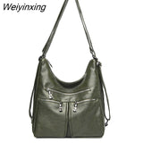 Weiyinxing In 1 Women Back Pack Bagpack Vintage Women Bag Soft Pu Leather Ladies Casual Tote Designer Shoulder Bags Women's Handbags Sac