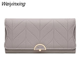 Weiyinxing New Fashion Ladies Long Wallet PU Leather Solid Color Striped Coin Purse Zipper Folding Dark Buckle Women's Clutch