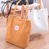 Weiyinxing Women Corduroy Shoulder Bag Reusable Shopping Bags Casual Tote 2023 New Soft Female Handbag Hot sale Canvas Large Size Pocket