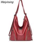 Weiyinxing Women Luxury Brand Shoulder Bag Rivet Soft Leather Handbag Multifunction Backpack Large Capacity Ladies Messenger Bag Sac a Main