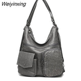 Weiyinxing Women Handbag Luxury Designer Handbag Solid Color Messenger Bag Large Capacity Casual Ladies Shoulder Bag Rivet Leather Tote Bag