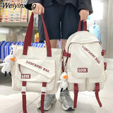 Weiyinxing Kawaii Letter Printing Women Backpack Fashion Waterproof Nylon Set Bag Rucksack Cool Schoolbag for Teen Girls Travel Mochila