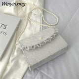 Weiyinxing Crossbody Bags for Women Vintage Lace Pearl Chain Ladies Small Square Shoulder Bag Female Clutch Purse Handbags Messenger