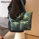 Weiyinxing Women's Simple Space Bags Solid Soft Checker Filled Shoulder Bag Large Capacity Handbags Sense Of Science And Technology