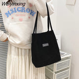 Weiyinxing Bags for Women 2023 New Corduroy Snap Button Shoulder Bag Large Capacity Shopping Bag Vintage Buckle Tote Female Handbags
