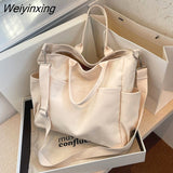 Weiyinxing One Shoulder Crossbody Bags Double Canvas Bag Female Students Pack School Bags High Capacity Women Portable Handbag