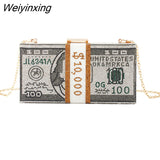 Weiyinxing Crystal Money USD Bags Dollar Design Luxury Diamond Evening Bags Party Purse Clutch Bags Wedding Dinner Purses and Handbags