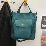 Weiyinxing Women Corduroy Shoulder & Crossbody Bags Female Eco Cloth Handbag Large Capacity Zipper Totes Soft Embroidery Messenger Bag