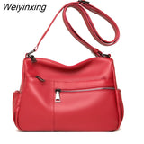 Weiyinxing Totes Bag for Women Handbags Solid Color Genuine Leather Ladies Shoulder Bags Multi-Pocket Cowhide Female Messenger Bag