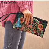 Weiyinxing Women Ethnic National Retro Butterfly Flower Bags Handbag Coin Purse Embroidered Lady Clutch Tassel Small Flap Summer Sale