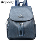 Weiyinxing Women tassel Leather high quality Backpack School Bags for Teenage Girls Bagpack Travel Backpacks Shoulder Bags mochila