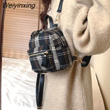 Weiyinxing Winter Plaid Nylon Women Backpack New Korean Students Small Schoolbag Campus Stripe Style Fashion Girls Travel Bags