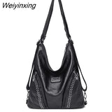 Weiyinxing Women Luxury Brand Shoulder Bag Rivet Soft Leather Handbag Multifunction Backpack Large Capacity Ladies Messenger Bag Sac a Main