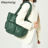 Weiyinxing Large Tote Padded Handbags Designer Quilted Women Shoulder Bags Luxury Nylon Down Cotton Crossbody Bag Winter Purse 2023