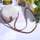 Weiyinxing Black White Round Straw Bags Women Summer Rattan Bag Handmade Woven Beach Cross Body Bag Circle Bohemia Handbag Bali Box