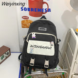 Weiyinxing Letters Embroidery Nylon Women Backpack Female Multiple Pockets Buckle Travel Bag Teenage Girls Schoolbag Preppy Bookbag