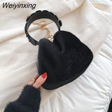 Weiyinxing Faux Fur Crossbody Shoulder Bags with Short Wide Handle for Women 2023 Winter Lady Luxury Travel Handbags and Purses Totes