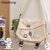 Weiyinxing Women Solid Color Nylon Bag Large Capacity Single Shoulder Bag Post Bag Women Student's Messenger Bag Buckle Bag Cute Pendant