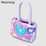 Weiyinxing Colorful Heart Padded Women Shoulder Bags Designer Quilted Lady Handbags Nylon Down Cotton Tote Bag Sweet Puffy Purses