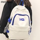 Weiyinxing Women Backpack Cute Nylon Student Schoolbag Kawaii Ladies Large Capacity Laptop Bagpack Girl Bookbag Solid Color Mochila