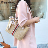 Weiyinxing Capacity Simple Straw Bag New Fashion Woven Women's Tote Shoulder Bag Trendy Striped Buckle Handbags for Women 2023 Summer