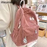 Weiyinxing Cute Corduroy Cartoon Book Bag Trendy Women Small College Backpack Fashion Ladies Kawaii Student Bag Female School Backpack