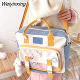 Weiyinxing Women Multifunction Shoulder Bag Handbag Backpack Large Capacity School Bag Women Nylon Bag Contrasting Color Design Square Bag