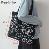 Weiyinxing Women Canvas Shopping Bags Eco Reusable Foldable Shoulder Bag Large Capacity Handbags Casual Cute Bag for Women Shopping Bags