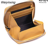 Weiyinxing Cowhide Women Wallets Female Genuine Leather Purses RFID Card Holders Small Portable Coin Purse Large Capacity Money Bag