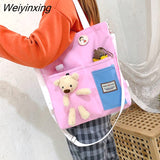 Weiyinxing for Women Canvas Shoulder Bag Reusable Shopping Bags Casual Tote Female Handbag Messenger Bag Harajuku Student Schoolbag