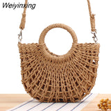 Weiyinxing New Trend Simple Style Popular Semi Round Straw Woven Bag Beach Hand Woven Handbag Holiday Women's Bag Casual Shoulder Bags