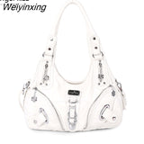 Weiyinxing Washed Shoulder Bags for Women 2023 Classic Fashion Motorcycle Soft Handbags PU Leather Shoppin Bags Chic Crossbody Bag