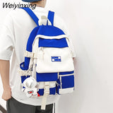 Weiyinxing Fashion Multi-pocket Nylon Backpack Contrast Color Cool Travel Bag Women Backpack Men Big Schoolbag High Quality Bookbag