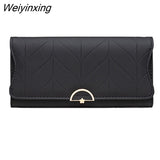 Weiyinxing New Fashion Ladies Long Wallet PU Leather Solid Color Striped Coin Purse Zipper Folding Dark Buckle Women's Clutch