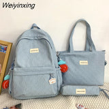 Weiyinxing Capacity Student Backpack Korean Japanese Solid Color Girl Three Piece Set Schoolbag Casual Simplicity Style Book Pack New