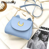 Weiyinxing Autumn Sailor Moon Ladies Handbag Cat Shape Chain Women Shoulder Bag PU Leather Bag Women Tote Bag Crossbody Leather Wallet