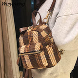 Weiyinxing Winter Plaid Nylon Women Backpack New Korean Students Small Schoolbag Campus Stripe Style Fashion Girls Travel Bags