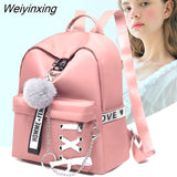 Weiyinxing Backpack Teenager Trend Student Schoolbags Multi-pocket Shoulder Bags Female Oxford cloth Backpack Fashion Hair ball pendant