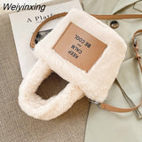 Weiyinxing Winter Solid Color Fluffy Fleece Messenger Bags for Women 2023 Retro Clasp Shoulder Crossbody Purse Flap Street Handbags