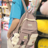 Weiyinxing Student Harajuku Backpack Cute Nylon Women Badge School Bag College Lady Kawaii Backpack Female Fashion Bag Book Trendy New