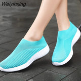 Weiyinxing 2023 Women Sneakers Vulcanized Shoes Sock Sneakers Women Summer Slip On Flat Shoes Women Plus Size Loafers Walking Flat