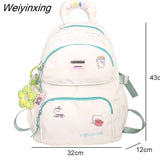 Weiyinxing Double Pocket Women Backpack Female Waterproof Nylon Travel Bag Korean Kawaii Schoolbag for Girl Student Book Mochila