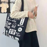 Weiyinxing Bag Student Bag Canvas Shoulder Bag Cartoon Leisure Versatile Large Capacity Tote Bag Graffiti Art Bag Women Handbag