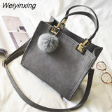 Weiyinxing Women Bag Fashion Messenger Bag Handbag Casual Tote Bag Female Large Shoulder High Quality Suede Leather Handbag With Fur Ball