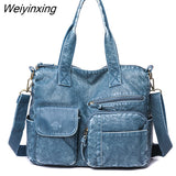 Weiyinxing Women Soft PU Leather Handbag Luxury Designer Multi-compartment Shoulder Crossbody Bags Ladies Large Capacity Blue Messenger Sac