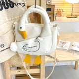 Weiyinxing Lovely Women Canvas Goose Bag Duck Diagonal Straddle Bag Girl Student Shoulder Bag Female Cartoon Animal Profile Pack