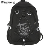 Weiyinxing Girl Leisure White Embroidery Nylon Kawaii School Bag Women College Backpack Lady Cute Laptop Fashion Female Travel Book Bag